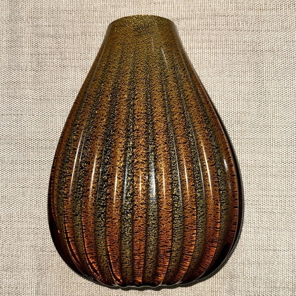 Sasaki Italian Crystal Vase Hand Crafted Marea 11” Tear Drop Ribbed Tiger’s Eye - Picture 5 of 17